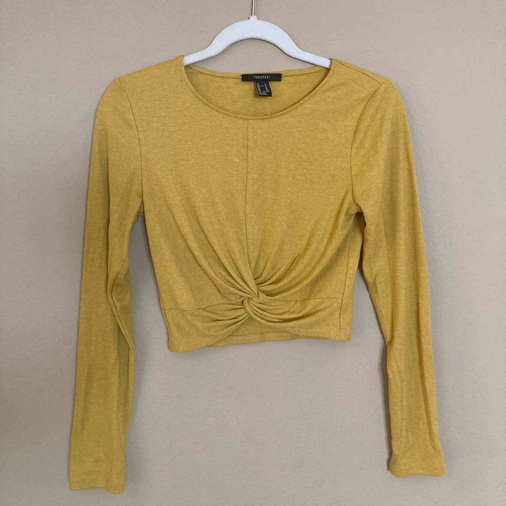 Forever 21 Yellow Long Sleeve Tee with Front Knot